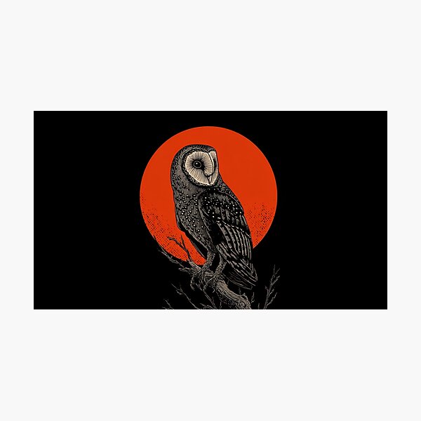 Item preview, Owl sits on branch with red moon designed and sold by anytka.