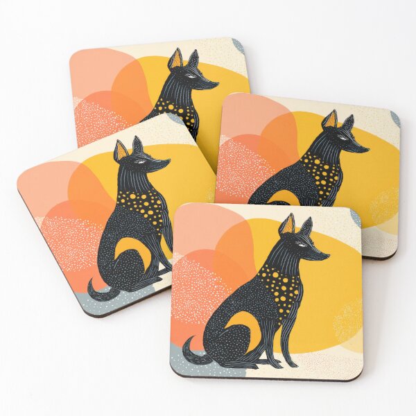 Item preview, Black dog sits against bright shapes designed and sold by anytka.