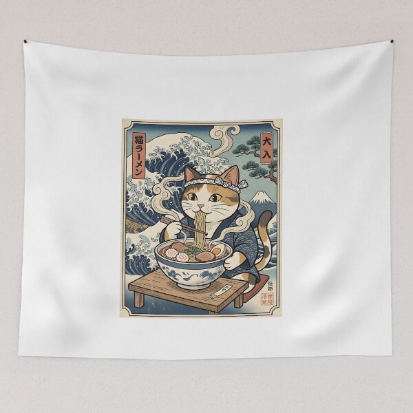 Item preview, Japanese Cat Eating Ramen Noodle Bowl Vintage Ukiyo-e Art designed and sold by Pyt27.