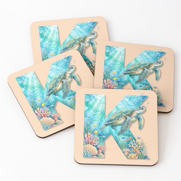 Item preview, Coastal Initial K Sea Turtle Underwater Ocean Monogram Personalized Design designed and sold by Sea Gem.
