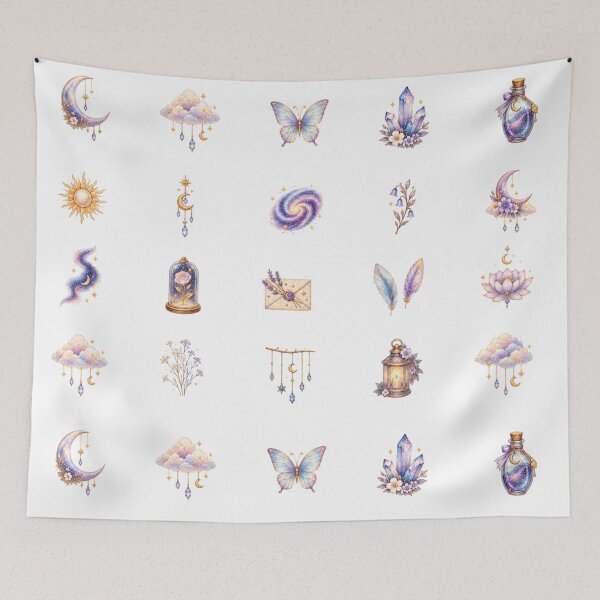 Item preview, Pastel Celestial Witchy Watercolor Sticker Sheet Magical Crystal Moon Clip Art designed and sold by Rehnair.
