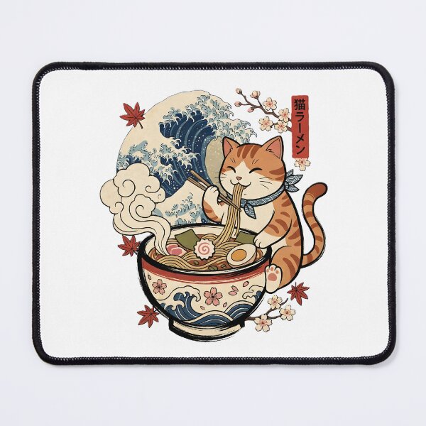 Item preview, Japanese Cat Eating Ramen Noodle Bowl Vintage Ukiyo-e Art designed and sold by Pyt27.