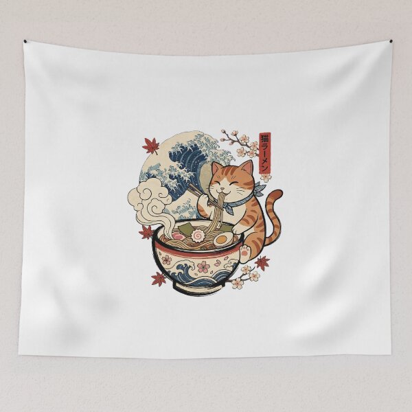 Item preview, Japanese Cat Eating Ramen Noodle Bowl Vintage Ukiyo-e Art designed and sold by Pyt27.
