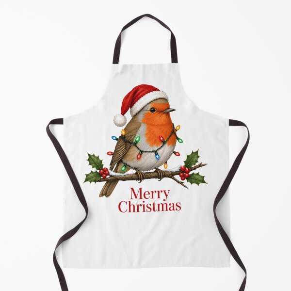 Item preview, Robin Christmas – Merry Christmas Bird with Santa Hat, Holly & Lights designed and sold by SVALANART.