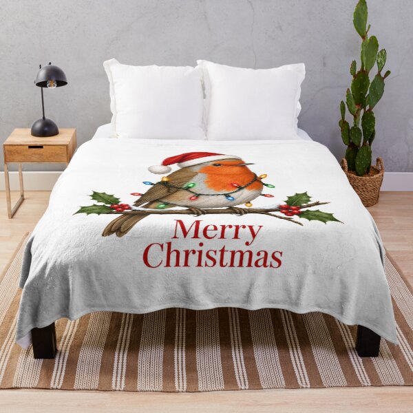 Item preview, Robin Christmas – Merry Christmas Bird with Santa Hat, Holly & Lights designed and sold by SVALANART.