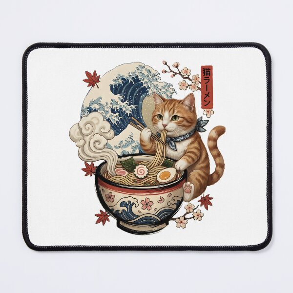 Item preview, Japanese Cat Eating Ramen Noodle Bowl Vintage Ukiyo-e Art designed and sold by Pyt27.