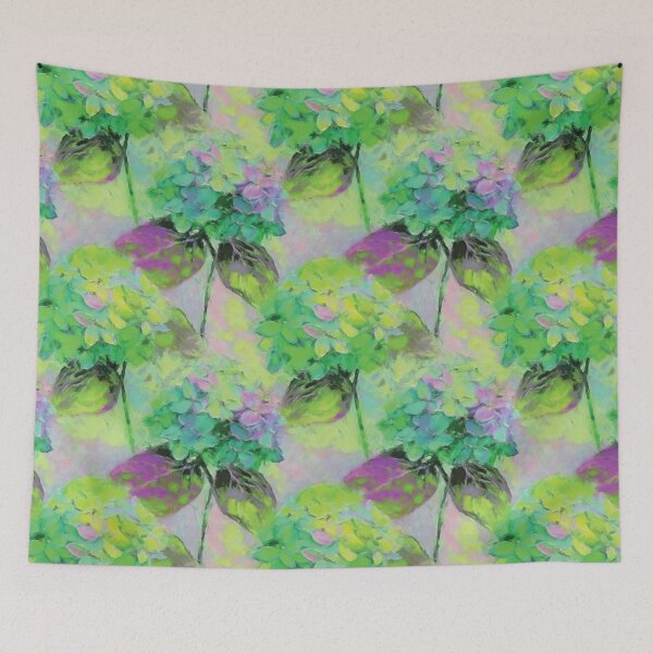 Item preview, Colorful Hydrangea Flowers Painting in Green Pastels designed and sold by DuckyRubin.