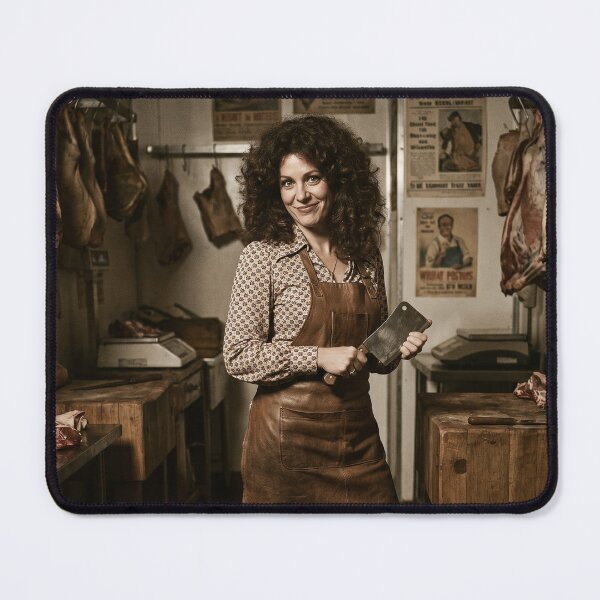 Item preview, Vintage Female Butcher Portrait 70s Style Meat Cleaver Photo designed and sold by KiwiRider.