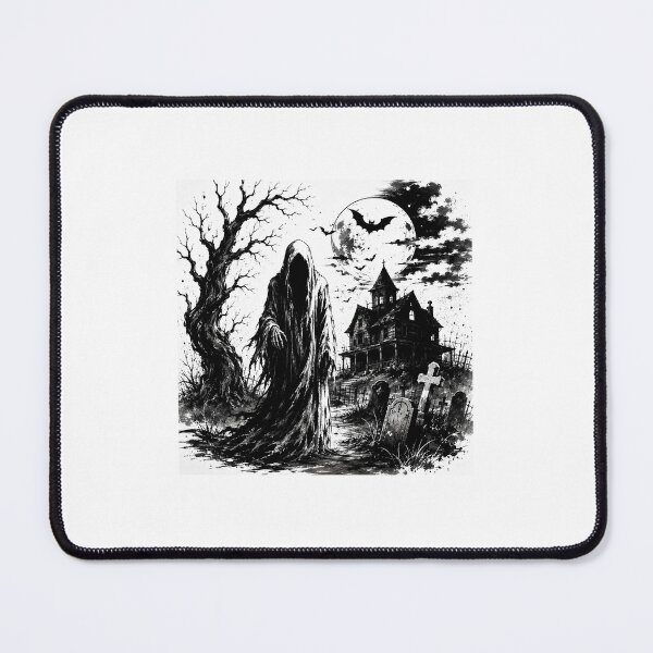 Item preview, Black and White Gothic Horror – Reaper, Moon & Haunted House designed and sold by ALunaCrafts.