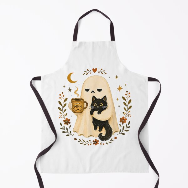 Item preview, Tired Ghost With Black Cat Coffee Meh Funny Introvert Halloween designed and sold by Rahamkshop.