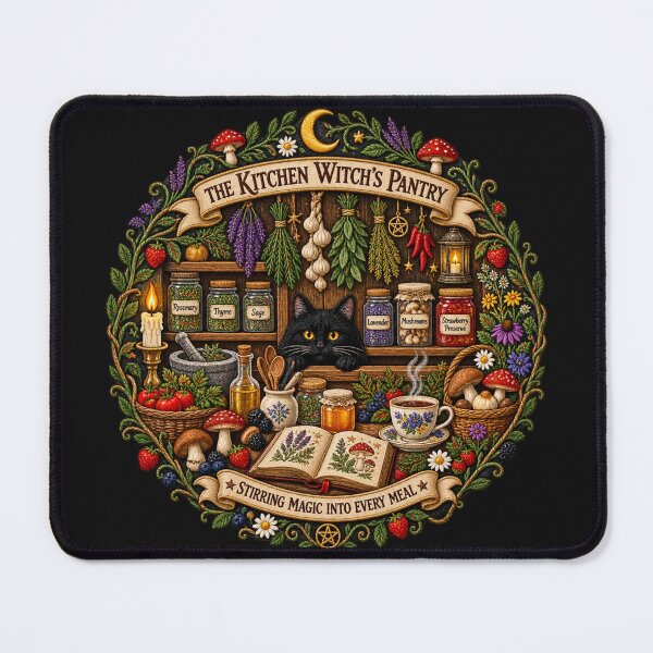 Item preview, Kitchen Witch Embroidery – Magical Herb Pantry, Black Cat & Mushrooms designed and sold by Emoji Emblems.