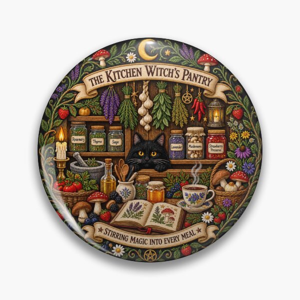 Item preview, Kitchen Witch Embroidery – Magical Herb Pantry, Black Cat & Mushrooms designed and sold by Emoji Emblems.