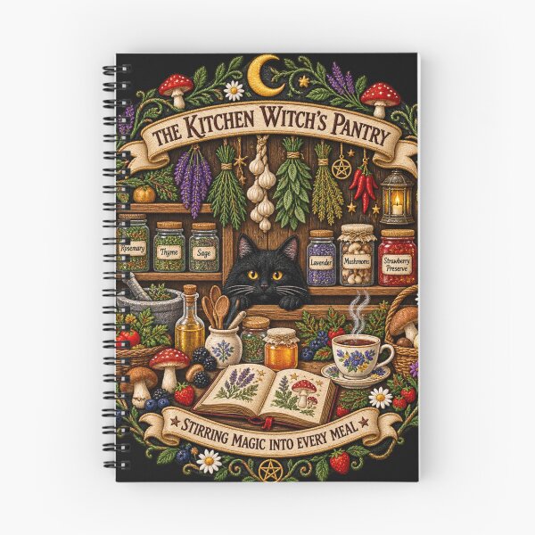 Item preview, Kitchen Witch Embroidery – Magical Herb Pantry, Black Cat & Mushrooms designed and sold by Emoji Emblems.