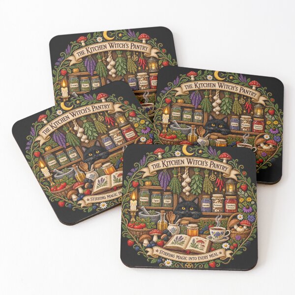 Item preview, Kitchen Witch Embroidery – Magical Herb Pantry, Black Cat & Mushrooms designed and sold by Emoji Emblems.