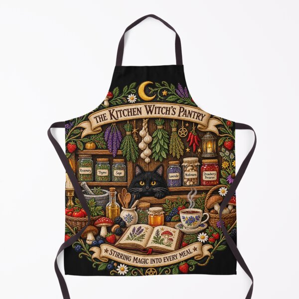 Item preview, Kitchen Witch Embroidery – Magical Herb Pantry, Black Cat & Mushrooms designed and sold by Emoji Emblems.