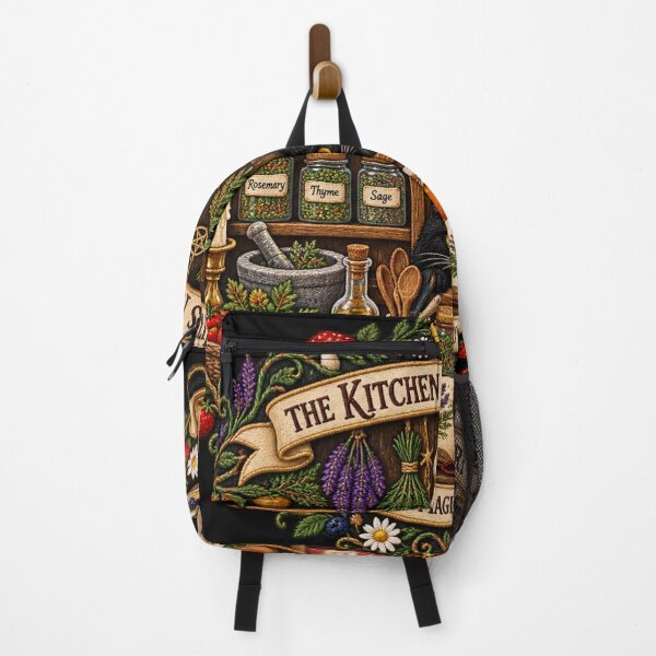 Item preview, Kitchen Witch Embroidery – Magical Herb Pantry, Black Cat & Mushrooms designed and sold by Emoji Emblems.