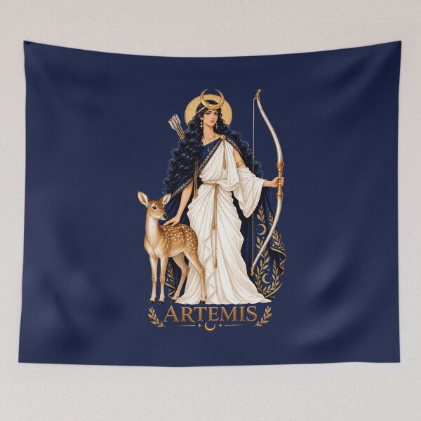 Item preview, Artemis Greek Goddess of the Moon and Hunt with Deer and Bow designed and sold by MythicMood.