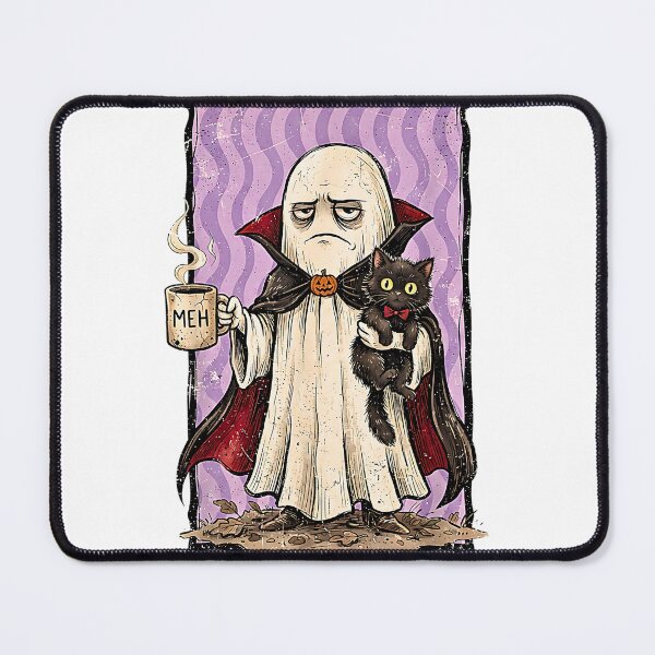 Item preview, Tired Ghost With Black Cat Coffee Meh Funny Introvert Halloween designed and sold by Rahamkshop.