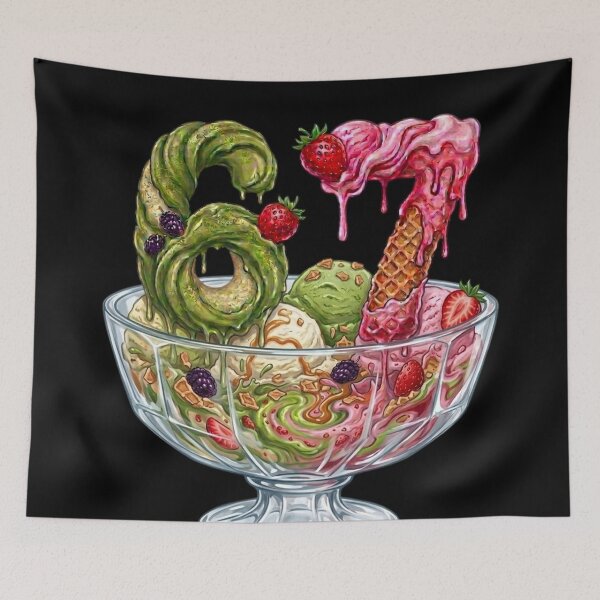 Item preview,  Matcha Ice Cream and Strawberry Ice Cream Dripping Number Dessert Sundae Bowl | 67 Meme | Trending designed and sold by TeenLake.