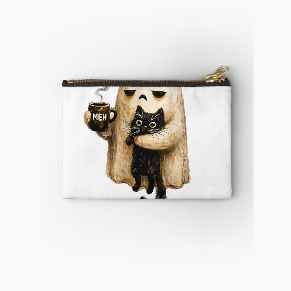 Item preview, Tired Ghost With Black Cat Coffee Meh Funny Introvert Halloween designed and sold by Rahamkshop.