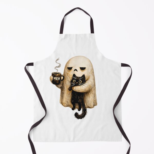 Item preview, Tired Ghost With Black Cat Coffee Meh Funny Introvert Halloween designed and sold by Rahamkshop.