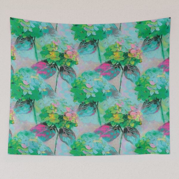 Item preview, Colorful Hydrangea Flowers Painting in Teal and Green designed and sold by DuckyRubin.