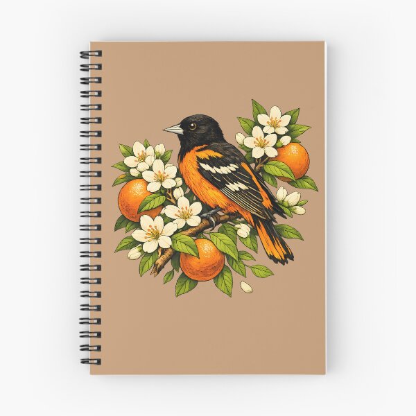 Item preview, Baltimore oriole among orange blossoms designed and sold by Daily Quirk.