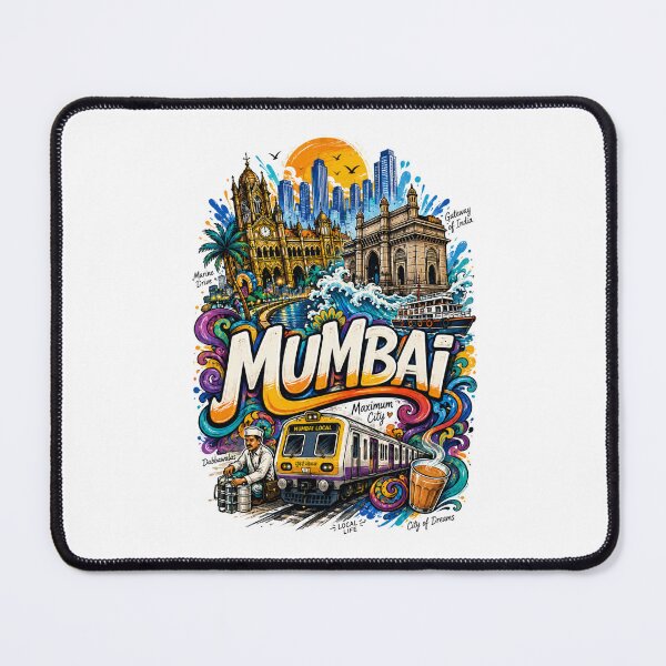 Item preview, Mumbai – The City of Dreams | Taj Mahal Palace, CSMT, Sea Link & Vintage Taxi Graphic T-Shirt | India Travel Streetwear ver 24 designed and sold by mndesignworx.
