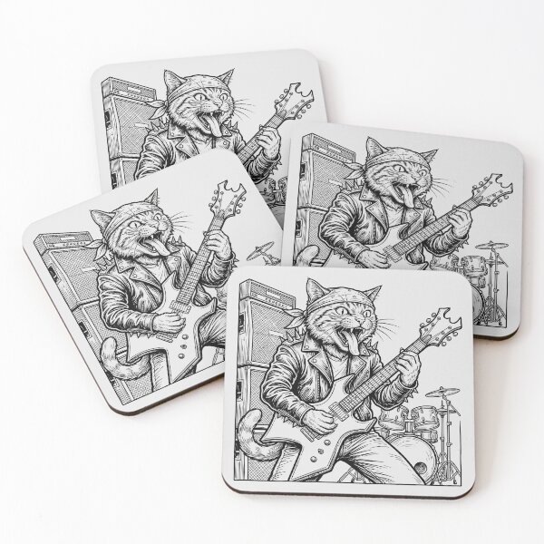 Item preview, Heavy Metal Cat Playing Guitar designed and sold by ThreadRiotTees.