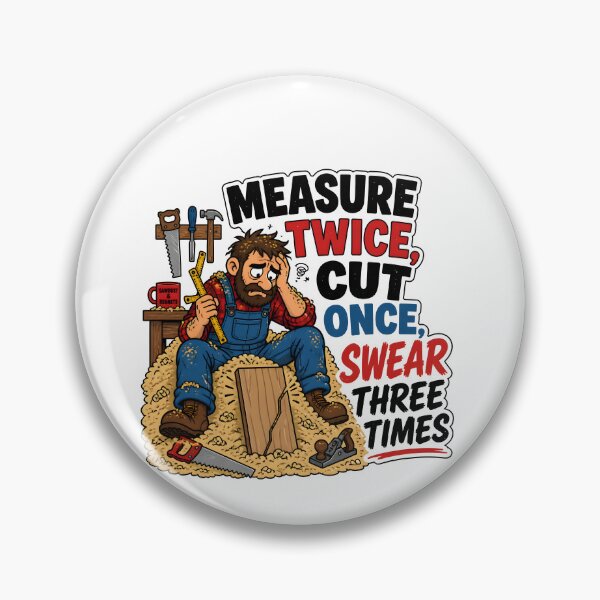 Item preview, Measure Twice Cut Once Swear Three Times Funny Woodworking Carpenter Gift designed and sold by CleverRaccoon.