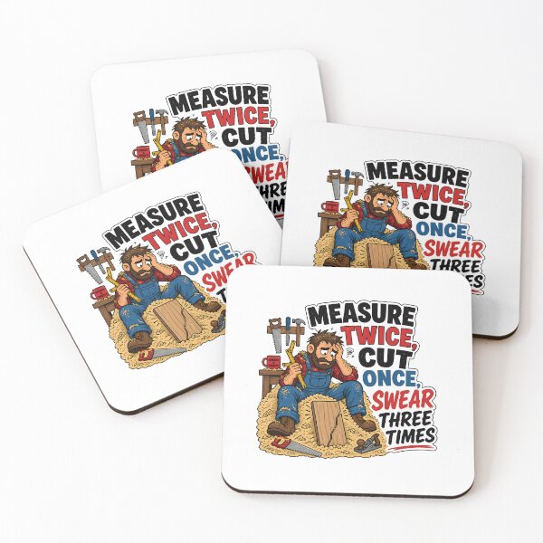 Item preview, Measure Twice Cut Once Swear Three Times Funny Woodworking Carpenter Gift designed and sold by CleverRaccoon.