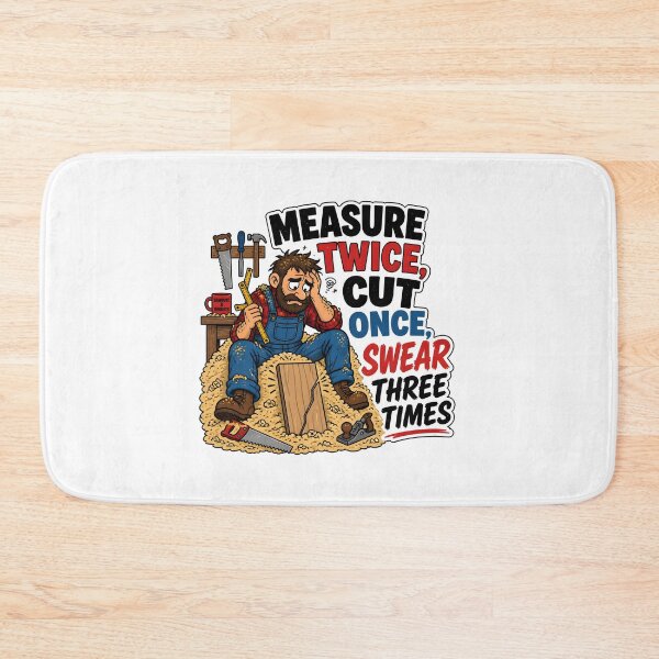 Item preview, Measure Twice Cut Once Swear Three Times Funny Woodworking Carpenter Gift designed and sold by CleverRaccoon.