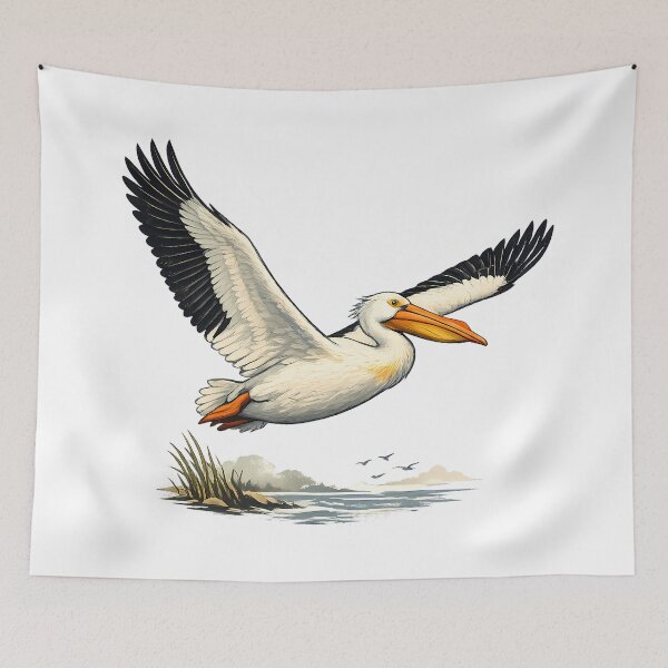 Item preview, American white pelican in elegant flight designed and sold by Daily Quirk.