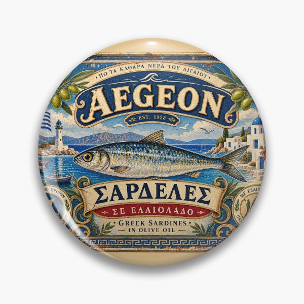 Item preview, Vintage Greek Aegean Sardine Tin Label designed and sold by newnomads-art.
