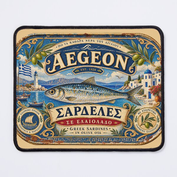 Item preview, Vintage Greek Aegean Sardine Tin Label designed and sold by newnomads-art.