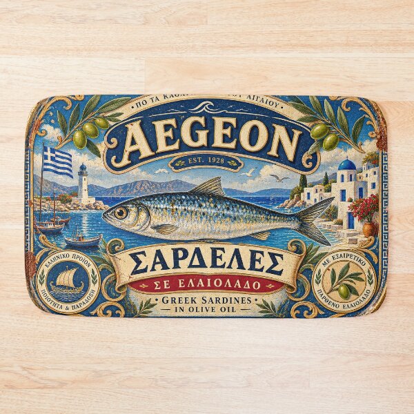 Item preview, Vintage Greek Aegean Sardine Tin Label designed and sold by newnomads-art.