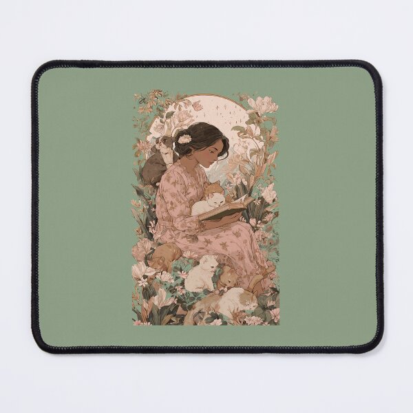 Item preview, A beautiful mom is reading a book in a flower garden designed and sold by lakanarivas.