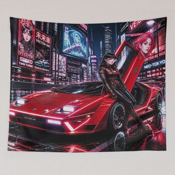 Item preview, Cyberpunk Wedge Supercar - Red Turbo Neon  designed and sold by JMAVILA ART.