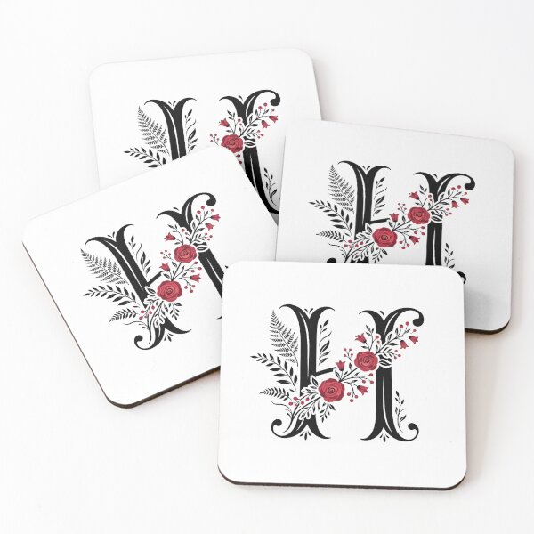 Item preview, Black and red Floral Letter H Botanical Monogram designed and sold by ITCHAWAWAA.