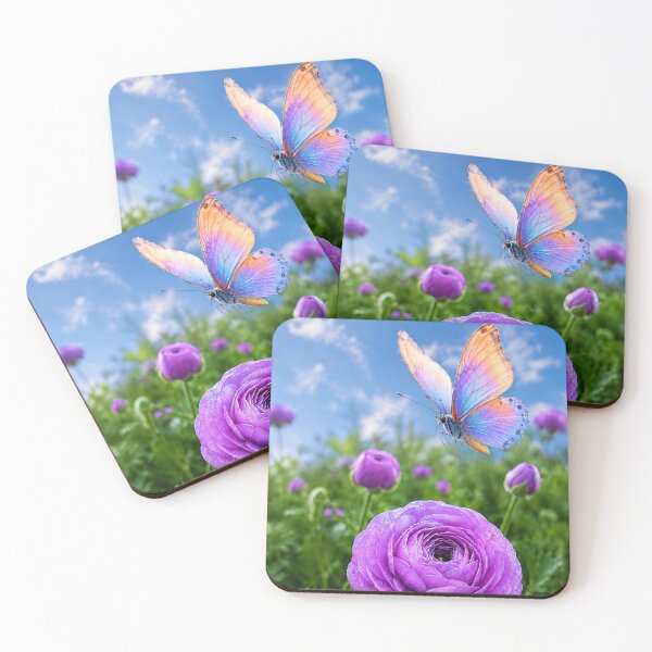 Item preview, Ethereal Purple Ranunculus and Butterfly in a Spring Garden designed and sold by Vaelia.
