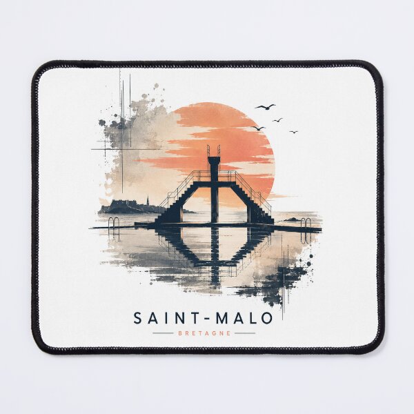 Item preview, Saint-Malo sign with ocean pool silhouette on sunset designed and sold by 1enchik.