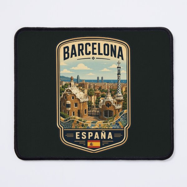 Item preview, Barcelona Spain Travel Poster Park Guell Gaudi Vintage Retro Badge Sticker Design designed and sold by Travel Souvenirs 30.
