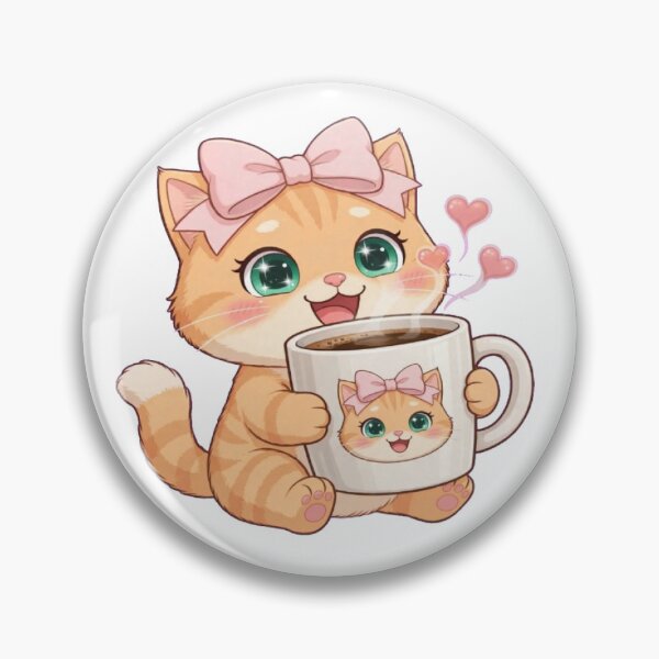 Item preview, Cute Kawaii Cat Drinking Coffee with Hearts designed and sold by Moody Vibes Studio.
