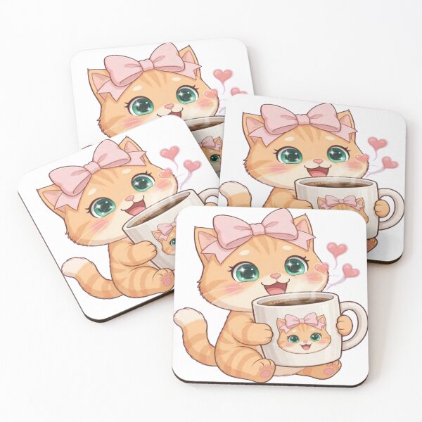 Item preview, Cute Kawaii Cat Drinking Coffee with Hearts designed and sold by Luna's World - Moody Vibes Studio.