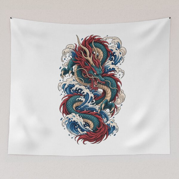 Item preview, Japanese Dragon and Waves designed and sold by ichiyori.