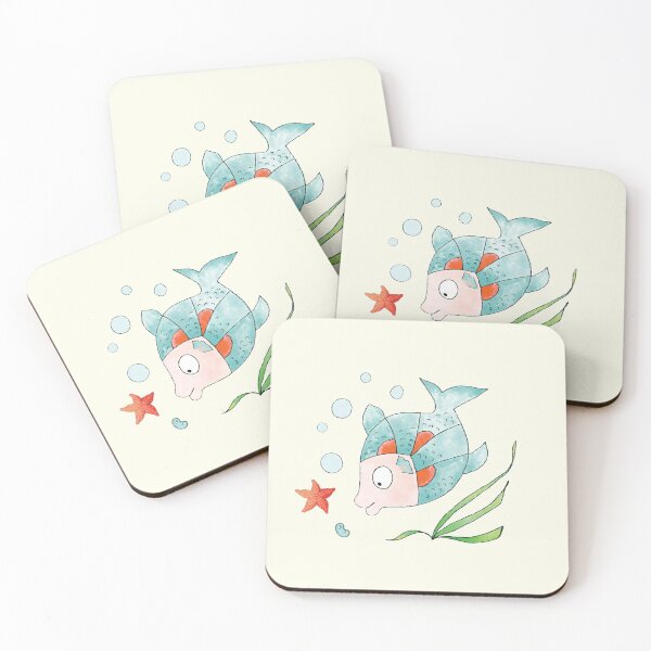 Item preview, Turquoise fish with a starfish and a paramecium. Watercolor illustration designed and sold by Origillus.