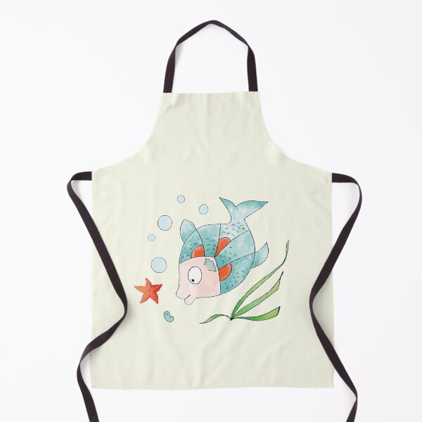 Item preview, Turquoise fish with a starfish and a paramecium. Watercolor illustration designed and sold by Origillus.