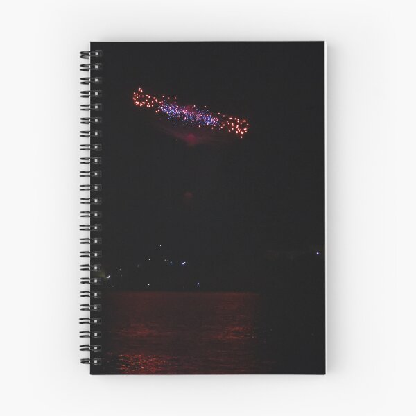 Item preview, Fireworks Over Coastal Water With Full Moon And Red Reflection In Night Sky designed and sold by Nmallia.