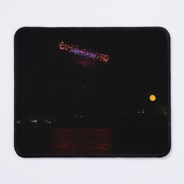 Item preview, Fireworks Over Coastal Water With Full Moon And Red Reflection In Night Sky designed and sold by Nmallia.