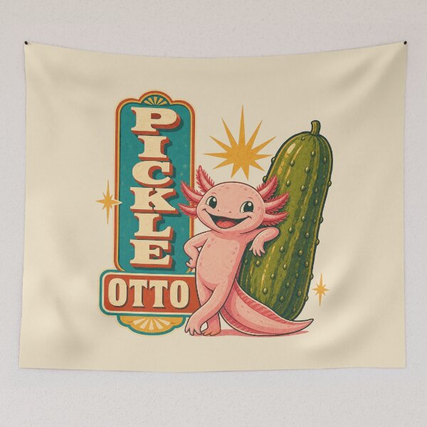 Item preview,  Pickle Otto Retro Axolotl Leaning on a Pickle designed and sold by Rosie's Wildflower Boutique.